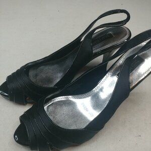 White House Black Market Black Satin Caged Peep To